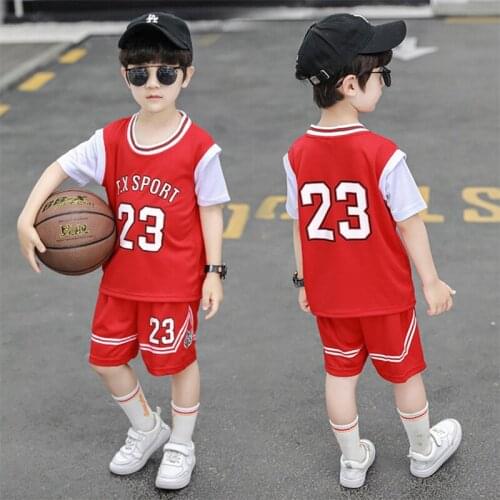 Summer Boys Clothing Set Kids Sportswear Letter Tracksuit For Children Teens Basketball Clothes T-shirt+Shorts 2Pcs Suit 2021