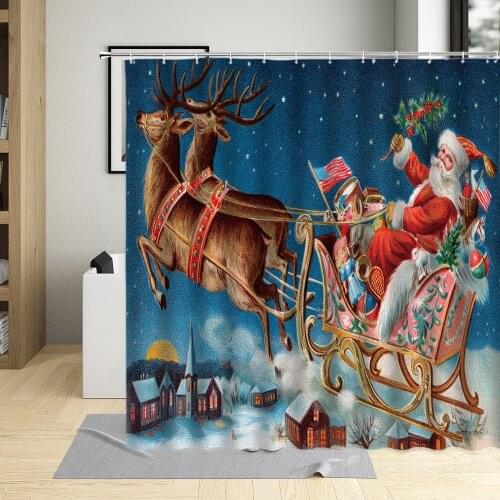 Creativity Santa Claus Shower Curtains Elk Cartoons Decor Bathroom Set Christmas Themed Curtain Hook Waterproof Polyester Fabric