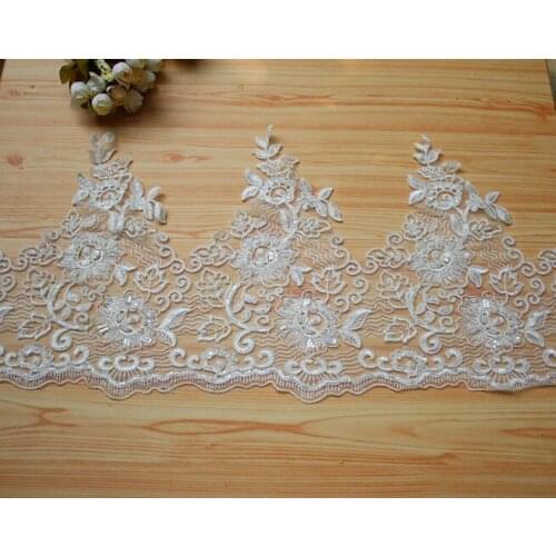 27cm or 10.62inch Ivory Handmade Beaded Alencon Lace Trim, Corded Bridal Veil Lace Trim, Vintage Lace by the Yard