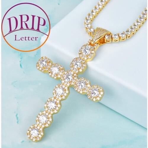 Miami Cross Big Zircon Pendant Gold Color AAA Cubic Zircona Mens Hip Hop Rock Necklace Jewelry