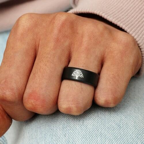 MANGOSKY 8mm Titanium Ring For Men And Women Design Tree Ring