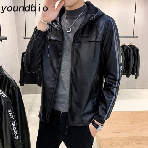 Men Hooded Leather Jackets Coat Men Clothing Motorcycle Jacket Street Fashion Pu Leather Coats Men Casual Leather Jackets