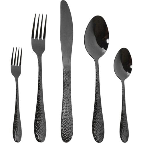 5Pcs Black Flatware Cutlery Set 18/10 Stainless Steel Dinnerware Tableware Kitcehn Dinner Knife Tea Fork Spoon Silverware Set