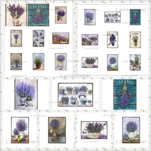 2021 New Garden Lavender Metal Plate Flower Farmhouse Tin Signs Plaque Wall Art Home Garden Vintage Decor 30X20Cm