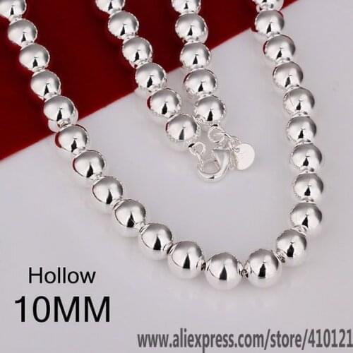 N097-2 Lucky Charm Silver Color Pendants For Women Jewelry Necklace Girl Lady Accessories Fashion 10mm Bean Necklace-Hollow