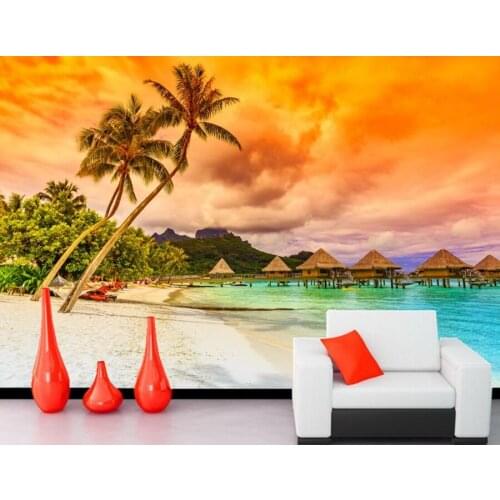 Papel de parede Coast Tropics Sea Bungalow Nature wallpaper,kitchen living room tv background sofa wall kids room 3d murals