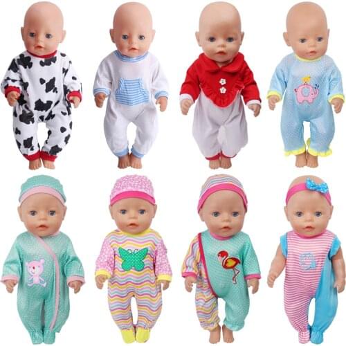 40-43 Cm Boy American Dolls Pajamas Printed Jumpsuit + Hat Newborn Baby Toys Accessories Fit 18 Inch Girls Doll Gift a5