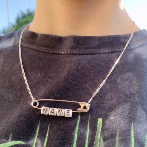 Exaggerated Punk Lettered Pin Men and Women Fashion Hip Hop Couple Pendant Silver Color Vintage Ornament Necklace