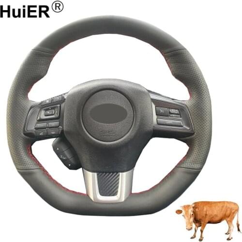 Hand Sewing Car Steering Wheel Cover Cow Leather Wrap For Subaru WRX (STI) 2015 2016 2017 2018 2019 2020 2021 Levorg 2015-2021