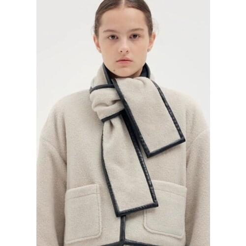 Scarf Detachable 11.4 Winter Collar Wool Coat Women Double Pocket Long Sleeve Patchwork Furry Short Warm Outerwear