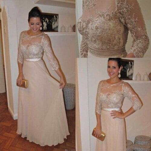2020 Chiffon Mother Of The Bride Dresses Long Sleeve Evening Dress Wedding Guest Gowns Lace Appliques Mothers Dress