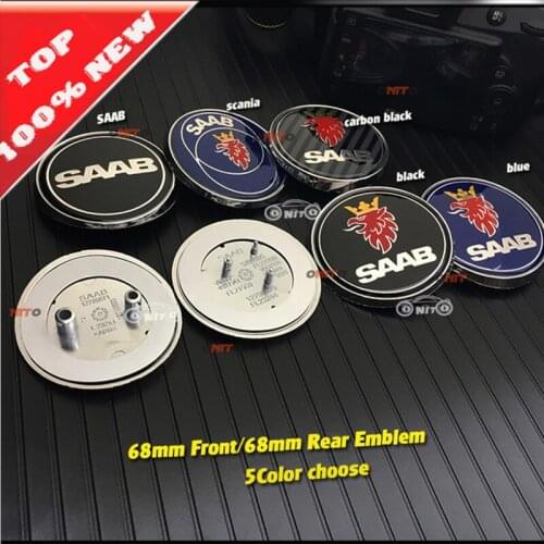 Blue/Black/Carbon Fiber 2pcs 68mm car front hood bonnet emblem rear emblem badge sticker for 03-10 9-3 9-5 93 95 9000