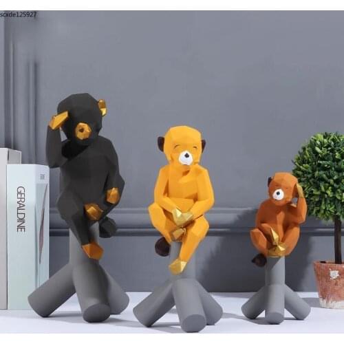 Nordic Resin Abstract Monkey Sculpture Crafts Childrens Room Decoration Cute Animal Desktop Ornaments Holiday Gifts Home Decor