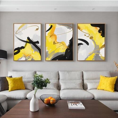 Spray Color Abstraction Decorative Painting Geometry Yellow Blue Black Graffiti Block Canvas Wall Frameless Picture Poster Room