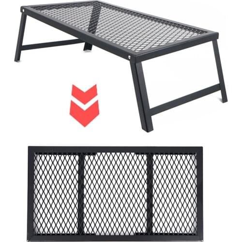 Black Metal Outdoor Table Camping Grid Barbecue Iron Table Self-driving Portable Hiking Climbing Picnic Folding Net Tables LD736
