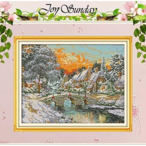 Warm Snow Township Patterns Counted Cross Stitch 11CT 14CT Printed Canvas Cross Stitch Set Wholesale Embroidery Needlework