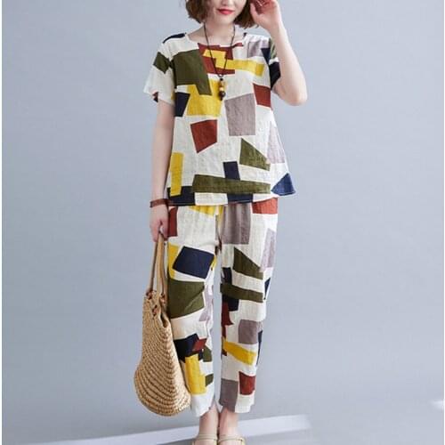 Thin Soft Cotton Linen Vintage Chinese Style Clothes Set 2021 New Loose Top Harem Pants Two Piece Womens Casual Set Suits