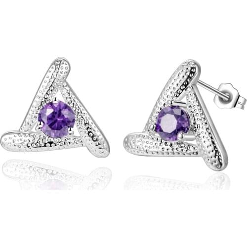 Triangle purple zircon high quality Silver Earrings for women fashion jewelry earrings /SVTZGDMV ROZMYLTQ