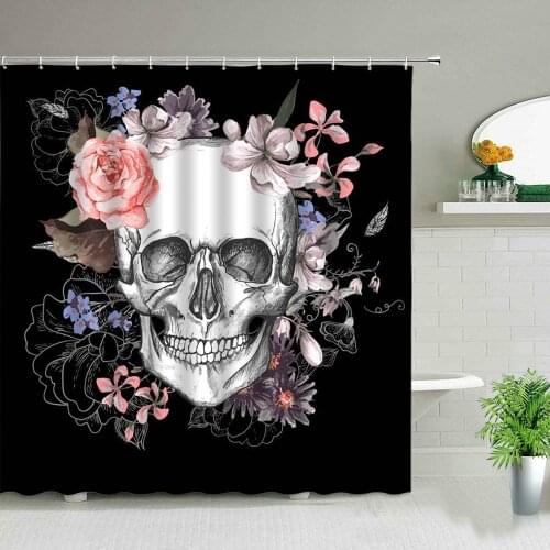 Terror Halloween Skull Printed Shower Curtains Day Of The Dead Bathroom Curtain Pink Flower Background Wall Home Decor Screen