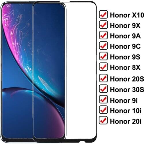 Full Protective Glass For Huawei honor X10 9X 9A 9C 9S 8X Tempered Screen Protector On Honor 20S 30S 9i 10i 20i Glass