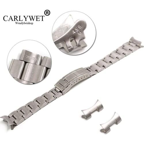 CARLYWET 20mm Stainless Steel Links Hollow Curved End Deployment Glide Lock Clasp Brushed Buckle Bracelet for 70216 455B