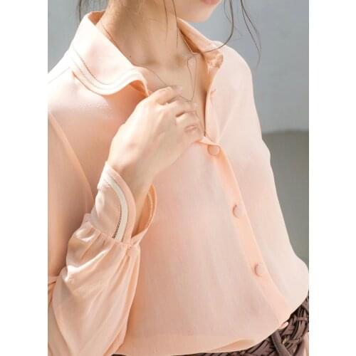 Women French Vintage Transparent Style Silk Long Sleeve Blouse Shirt Top