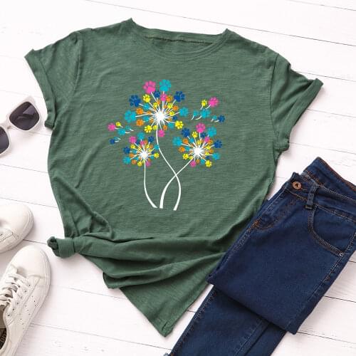 Women Short Sleeve Cotton T-Shirts Colorful Paw Trees Graphic Tees Summer Tee Tops for Female Casual Oversized Tee Clothes