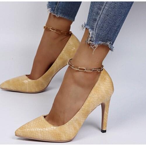 New Style Snakeskin Surface Women Summer Dress Shoes Pumps High Heels Pointed Toe Slip-on Sexy Concise Party Office Style Shoes