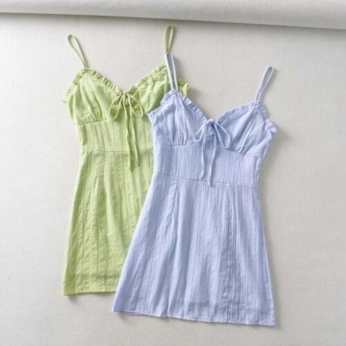 Women Boho Sexy Dress Summer Strappy V-neck Dresses Female Beach Backless Bandage Party Sundress Mini Blue Dresses