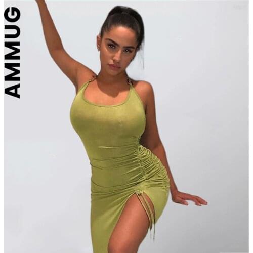 Halter Backless Sexy Dresses High Waist Solid Color Long Dress Side Split Lace Up Vintage Fashion Streetwear Women Dresses Robe