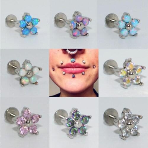New Hot Personaity Unique Accessories 1Pc Women Titanium Steel Faux Opal Flower Labret Lip Ring Ear Stud Helix Jewelry