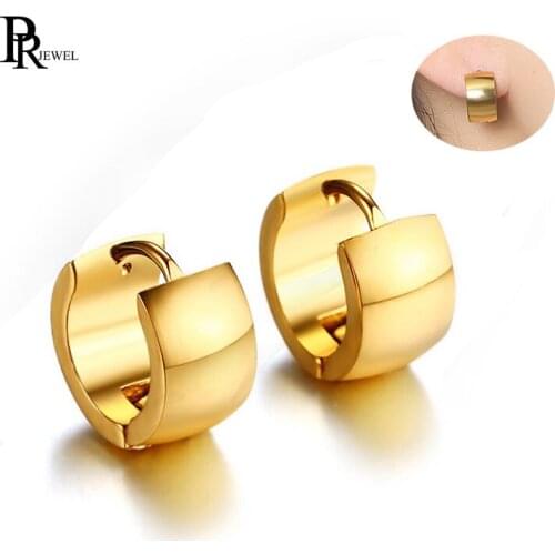Gold Tone Stainless Steel Hoop Earrings for Women Man Simple 7mm Wide Punk Style Small Earrings Jewelry