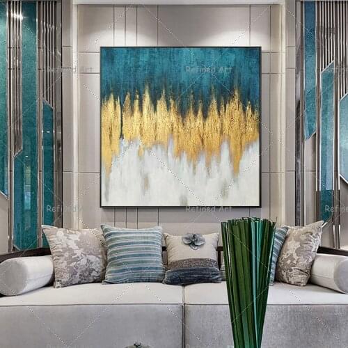 100% Hand Painted By Professional Artist Abstract Landscape Oil Painting On Canvas Decoration Pictures Room Wall Gold Art