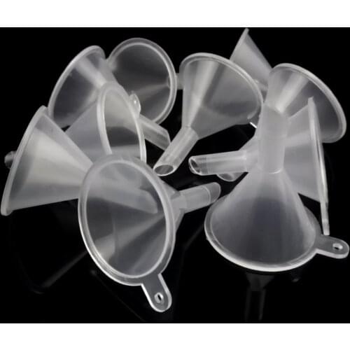 12pcs Small Clear Plastic PP Mini Funnels Packaging Travel Tools for Empty Bottle Filling Perfumes Essential Oils Aromatherapy