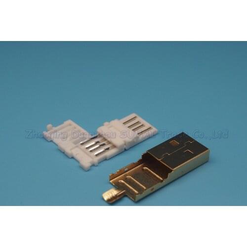 20pcs Solderless Gold Plating USB-A Male Plug Connector