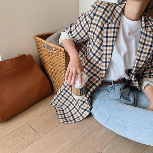 2021 Womens Spring Autumn Plaid Jacket Blazer Suits Za Woman Coat Female Oversize Clothes Dress Trouser Overcoat Custom Office