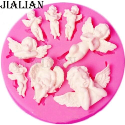 8 Hole Lovely Angel Boy Soap Molds Candle Mold Wedding cake decorating tools Silicone mould Wholesale T0951