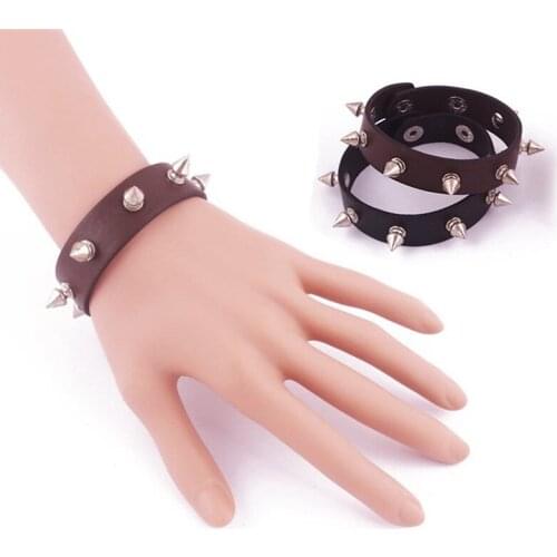 Fashion Stud Spike Punk Leather Rivet Wristband Cuff Bangle Gothic Faux Bracelet