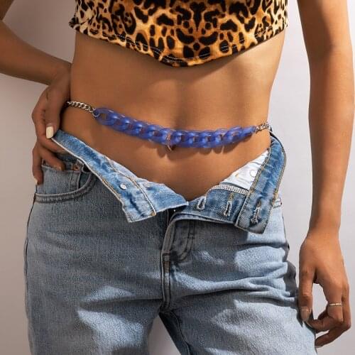 Docona Bohemian Blue Resin Acrylic Belly Chains for Women Fashion Geometry Metal Party Body Jewelry Dress Accessories 18699