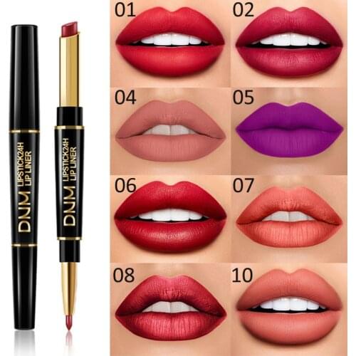Double-headed Lipstick Pen Matte Lip Liner Sexy Lip-shaped Moisturizing Waterproof Long-lasting Makeup Lipstick TSLM1