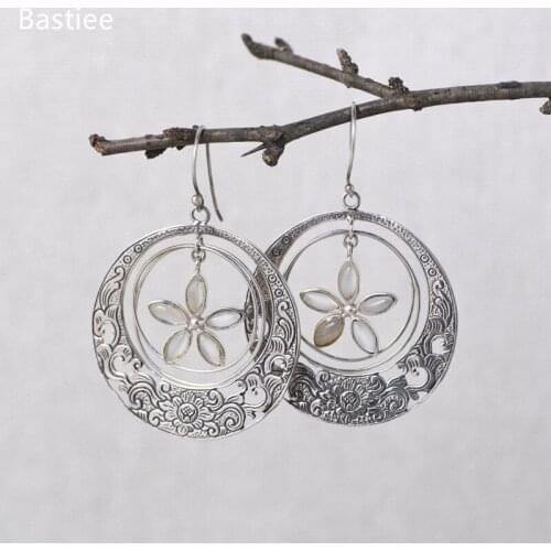 Bastiee Geometric Korean Earrings Earrings Silver 925 Jewelry For Women Jade Golden Plated Long Earrings Vintage