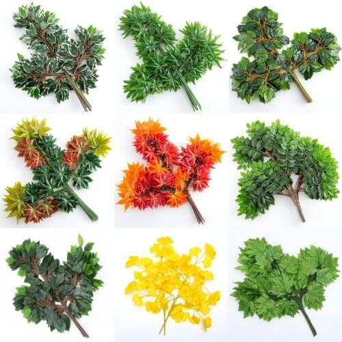 12pcs Artificial Leaf Decoration Fake Leaves Plastic Tree Branches Simulation Banyan Leaves for Home Wedding Party Decor Leaves