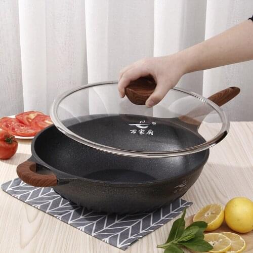 Chinese Modern Simple Wok Non Stick Pan Healthy Camping Cookware Wok with Lid Utensilios De Cocina Cast Iron Cookware EC50CG