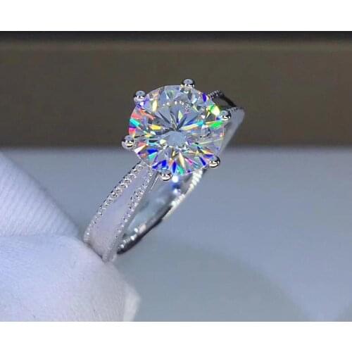 Poetry Of Jew Store Round White Gold Moissanite Ring 2ct 8.00mm D VVS Luxury Moissanite Weding Ring for Women