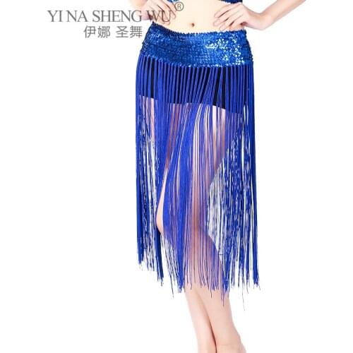 Belly Dance Costumes Belt Elastic Force Sequin Long Tassel Belly Dance Hip Scarf for Profession Adult Women Belly Dancing Belts