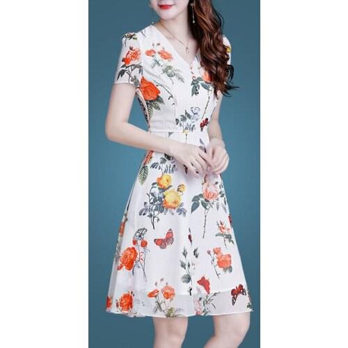 Summer Women Dress Elegant Floral Retro Vintage Vestidos Valentines Day Party Dress White Yellow Chiffon Plus Size S~4xl 9630