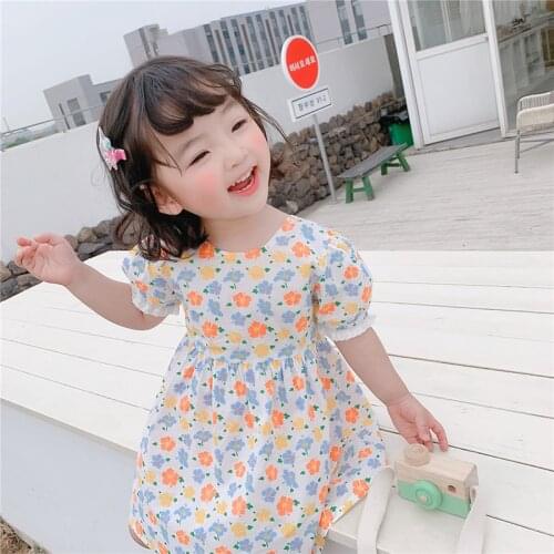 Menoea Baby Girls Summer Dresses Casual Flowers pattern Toddler Cute Sweet Clothing Short Sleeve Halter Korean Style Dresses
