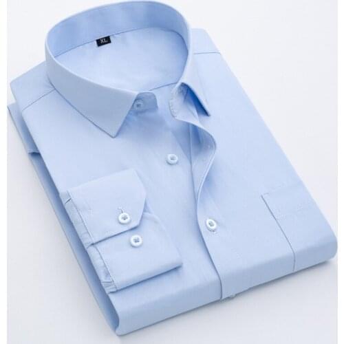 Mens Business Slim Four Seasons Long Sleeve Shirt Casual Professional Tooling Bank Formal Wear Top Dad Business Work Clothes