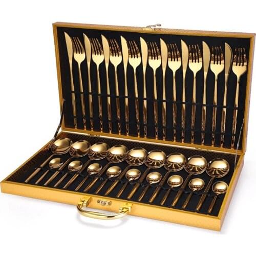 24Pcs Gold Dinnerware Set Stainless Steel Tableware Set Knife Fork Spoon Luxury Cutlery Setkitchen Tableware Silverware Sets