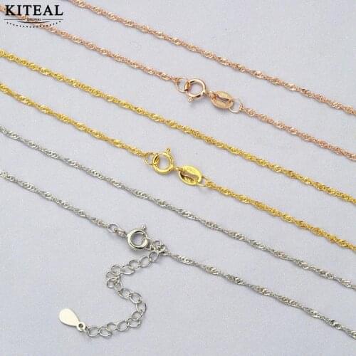 New real 925 Sterling Silver Chain Necklace Women Girls Ladies 1/1.3/1.5mm 40 45cm water-wave fashion Jewelry Accessories